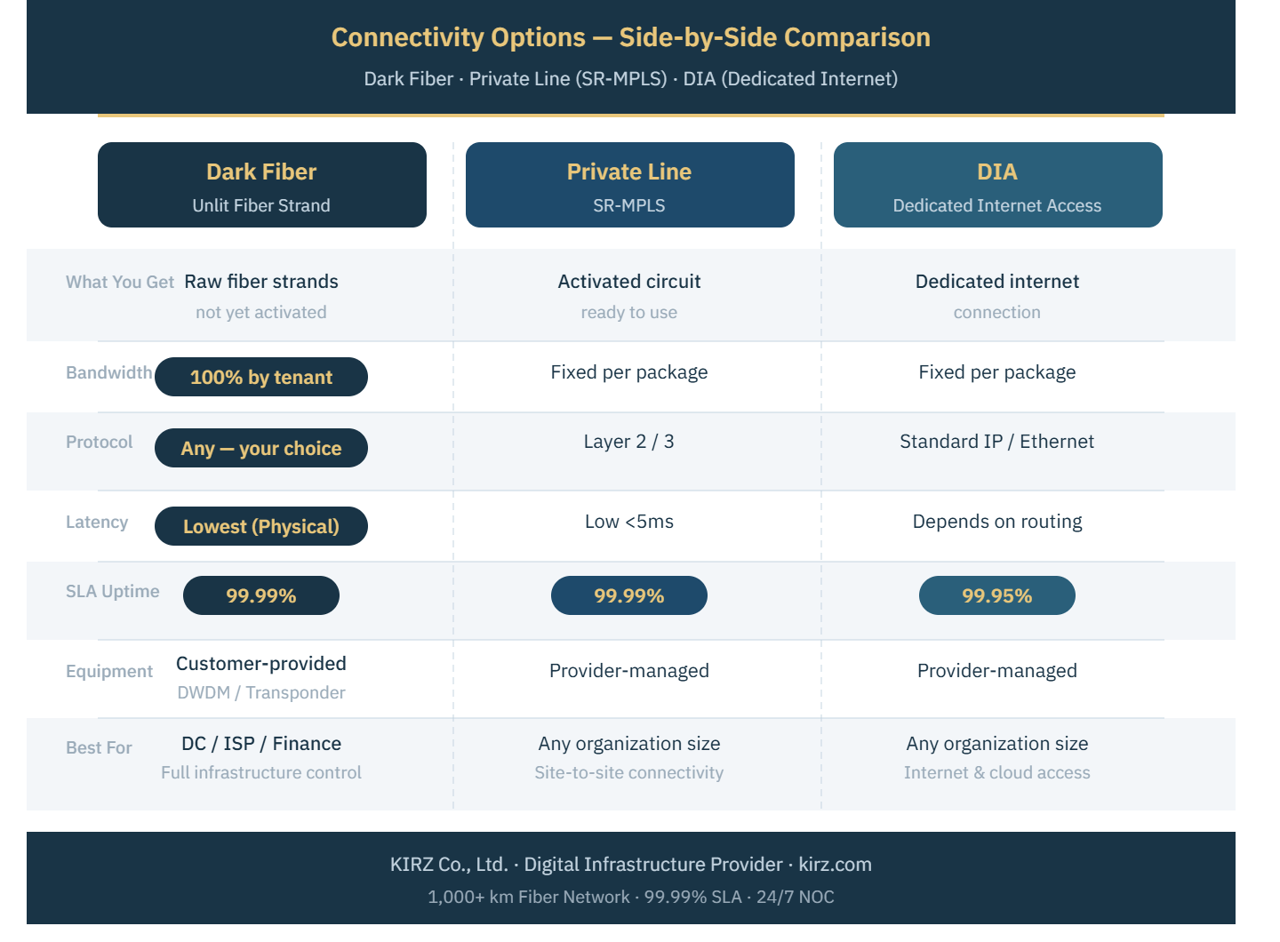 Connectivity Options — Side-by-Side Comparison